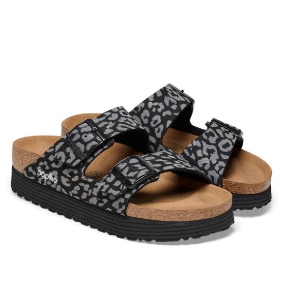 NWT Birkenstock Papillio Arizona Grooved Reflective Leo Black - Picture 2 of 4